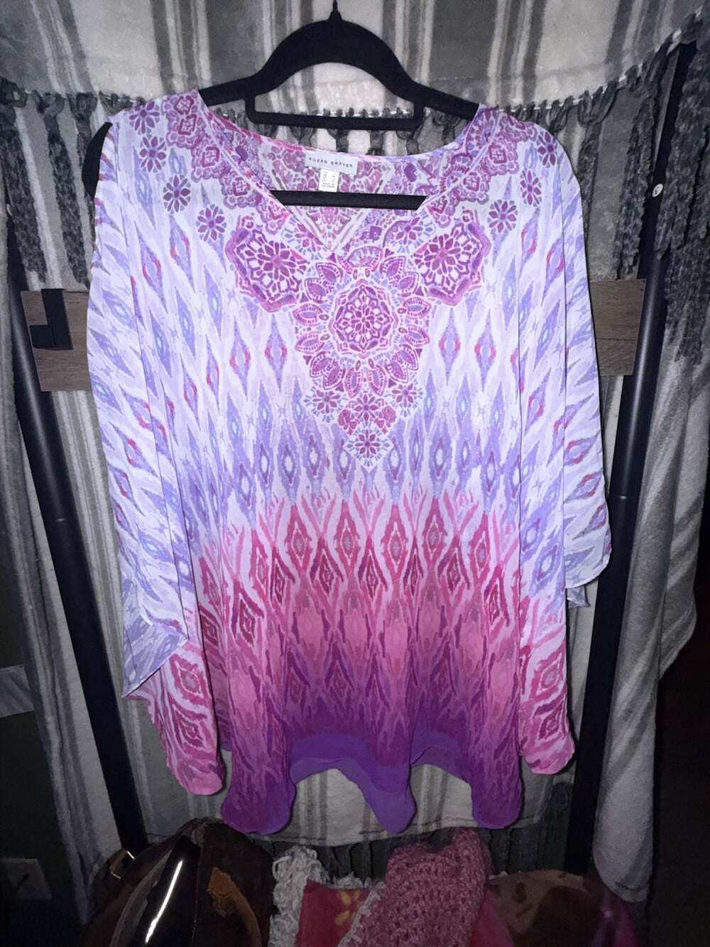 Susan Graver Blouse Size L Purple Pink Ombre Tunic Top